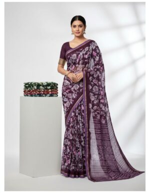 Rich Plum Floral Printed Georgette Saree