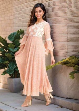 Peach Sorbet Floral Embroidered Maxi
