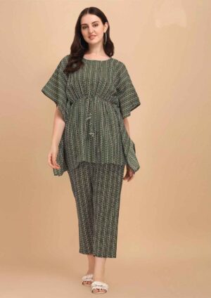 Olive Mosaic Geometric Kaftan Set