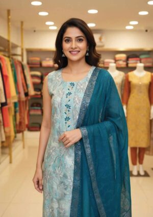 Teal Elegance Embroidered Kurta Set