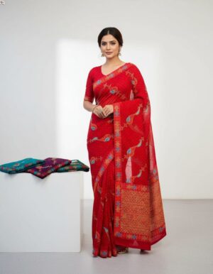 Vibrant Heritage: Georgette Saree with Intricate Paithani-Style Borders