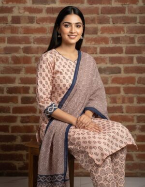 Women's Ethnic 3-Piece Printed Kurta Set with Trousers and Matching Dupatta Collection