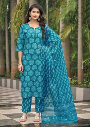 Women's Printed Cotton Kurta Set Collection with Trousers and Matching Dupatta