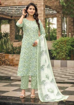 Midnight Bloom: Hand-Block Inspired Kurta, Pant & Dupatta Set