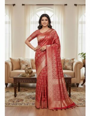 Crimson Red Heritage Silk Saree