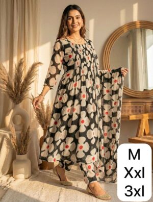 Swanari Fashion: Midnight Bloom Floral Anarkali Set