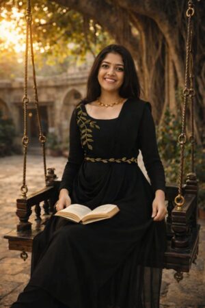 Elegant Black Embroidered Anarkali Suit with Statement Waist Belt