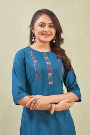 Women's Tree Motif Embroidered Straight Kurta and Palazzo Set