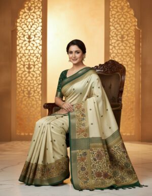Swanari Fashion Sage Green & Navy Blue Silk Saree