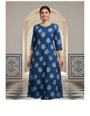 Midnight Indigo Floral Flared A-Line Kurta