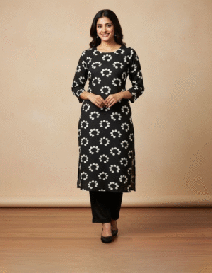 Chic Monochrome Floral Straight Kurta Set