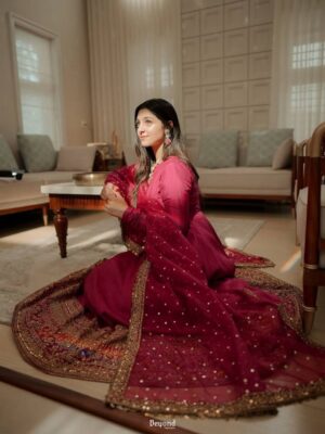 Elegant Magenta Anarkali Suit with Heavy Gold Zari Border