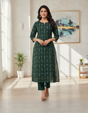 Forest Green Ikat-Inspired Straight Kurta Set