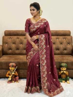 Swanari Fashion Royal Orchid Embroidered Silk Saree