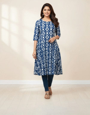Indigo Ikat-Print Flared A-Line Kurta
