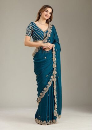 Enchanting Scalloped Border Georgette Saree with Intricate Zari Work