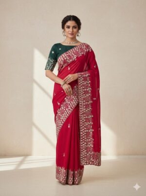Luxe Shimmer Silk Saree with Traditional Embroidered Borders