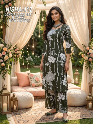 Bohemian Meadow Floral Print Kurta & Pant Set with Scalloped Lace Accents