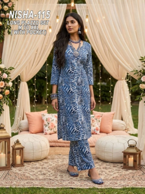 Artisanal Garden Floral Print Cotton Kurta & Tapered Pant Set with Scalloped Lace