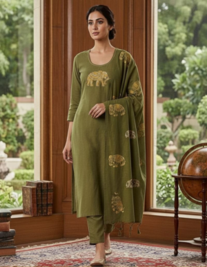 Tuscan Garden Floral Print Kurta & Pant Set with Scalloped Lace Trim