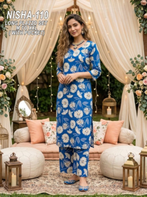Tropical Oasis Floral Print Kurta & Tapered Pant Set with Crochet Lace Detailing