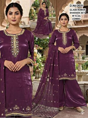 Majestic Peacock Embroidered Tissue Silk Suit Set with Scalloped Dupatta