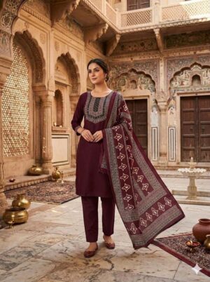 Royal Heritage Ajrakh Print Kurta Set with Printed Dupatta & Trousers