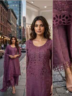 Exquisite Cut-Work Chanderi Silk Salwar Suit Set with Sequined Embroidery