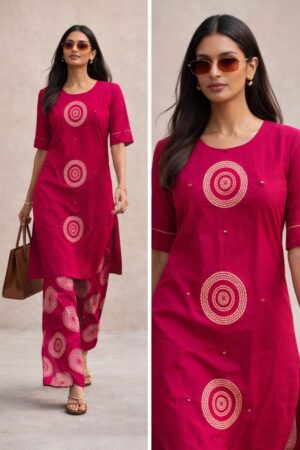 Berry Radiance: Hand-Embroidered Mandala Co-ord Set