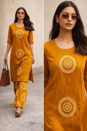 Mustard Mustard: Hand-Embroidered Bandhani Inspired Co-ord Set