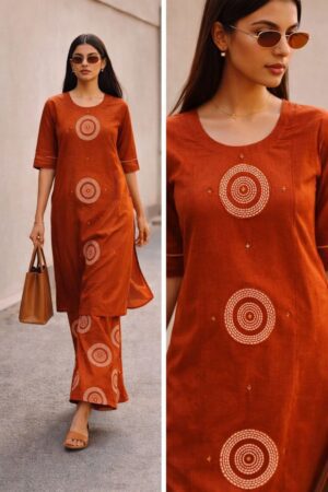 Rustic Sienna: Circular Hand-Embroidered Co-ord Set