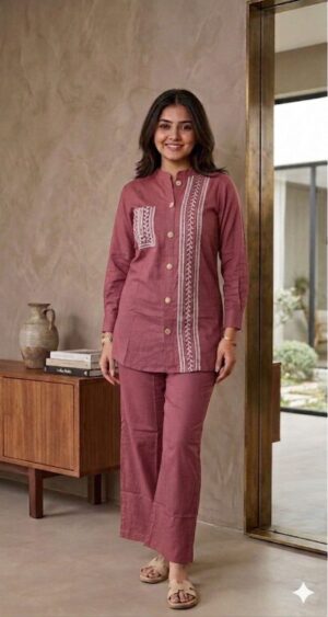 Chic Fusion: Embroidered Button-Down Co-ord Set