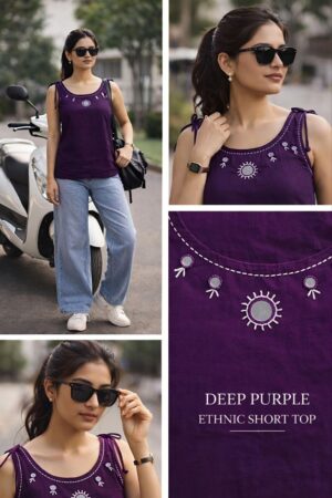 Sunburst Radiance: Mirror-Work Ethnic Short Top