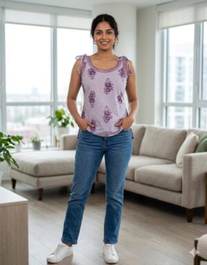 Serene Meadow Floral Print Kurta & Palazzo Set with Delicate Lace Accents