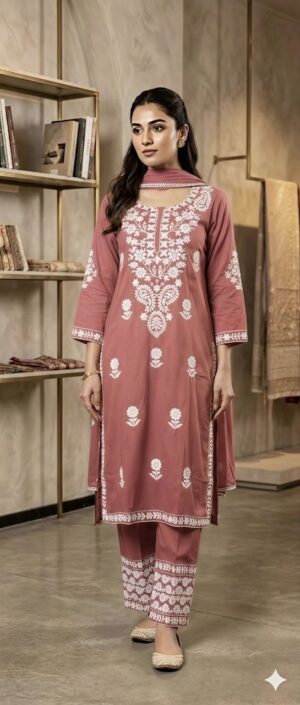 Geometric Earth-Tone Hand-Block Print Kurta & Pant Set