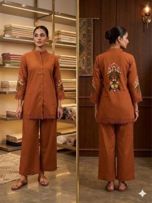 Geometric Fusion Hand-Block Print Cotton Kurta & Tapered Pant Set