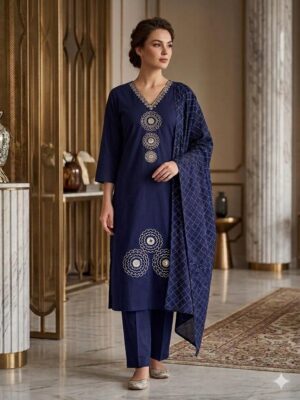 Serene Meadow Block-Print Cotton Kurta & Tapered Pant Set