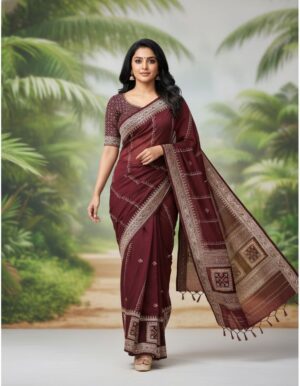 Emerald Elegance Star Georgette Saree with Swarovski Embellished Lahariya Pallu