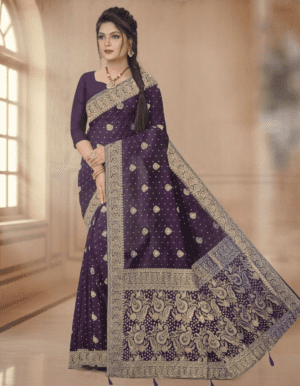 Imperial Emerald Heritage Silk Saree with Ornate Antique Zari