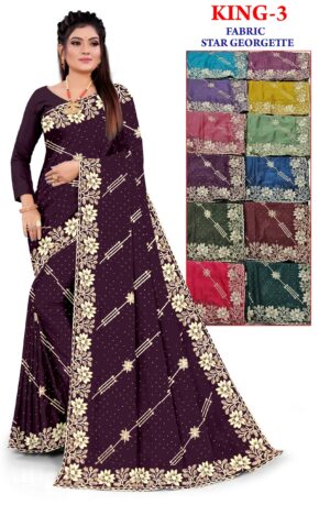 Regal Plum Embroidered Star Georgette Saree