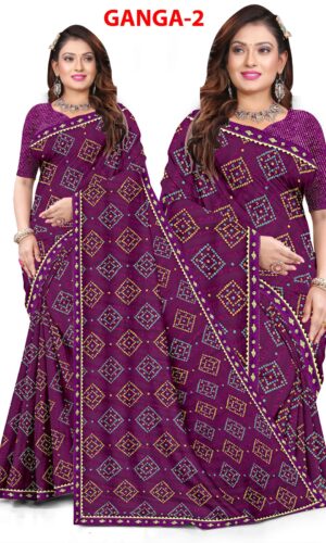 Royal Wine Bandhani Print Vichitra Silk Saree