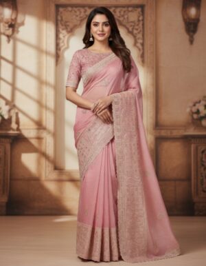 Graceful Pastel Pink Embroidered Georgette Saree