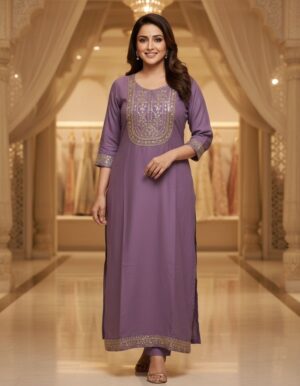 Lavender Grace Embroidered Ethnic Kurta Set for Women