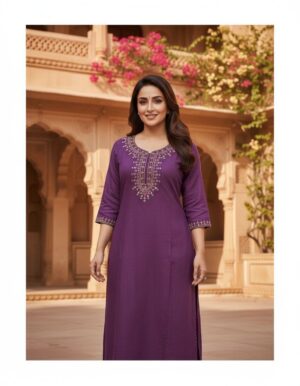 Royal Orchid Embroidered Straight Kurta for Women