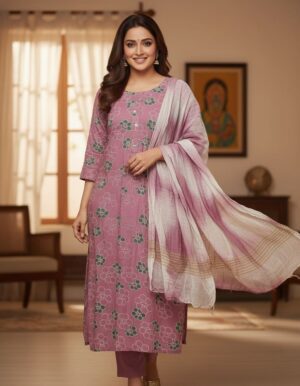Blush Blossom Floral Printed Kurta Set with Elegant Dupatta for Women