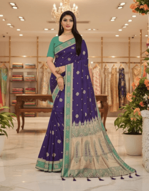 Regal Royal Blue Heritage Silk Saree with Antique Zari Work