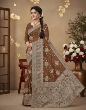 Imperial Teal Heritage Silk Saree with Antique Gold Weaving