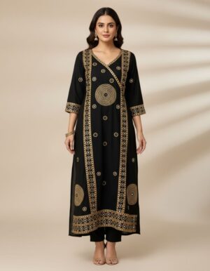 Regal Gold-Embroidered Midnight Black Kurti Set