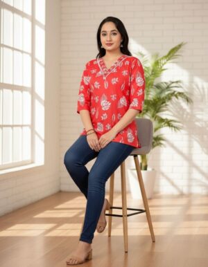 Chic Floral Print Cotton Tunic – Everyday Comfort & Style