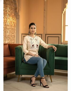 Enchanting Deer Motif Embroidered Kurti – A Tribute to Nature’s Grace